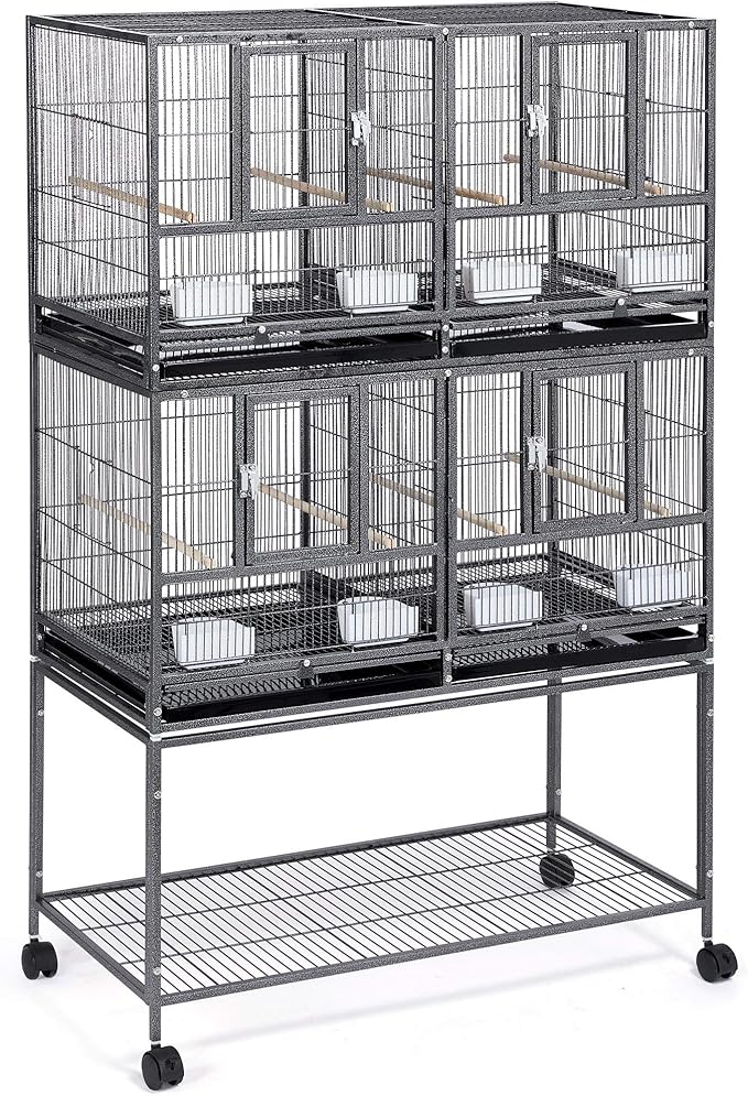 Topeakmart 5 Pack Divided Breeder Parakeet Canary Lovebird Finch Budgie Bird Cages W/Rolling Stand