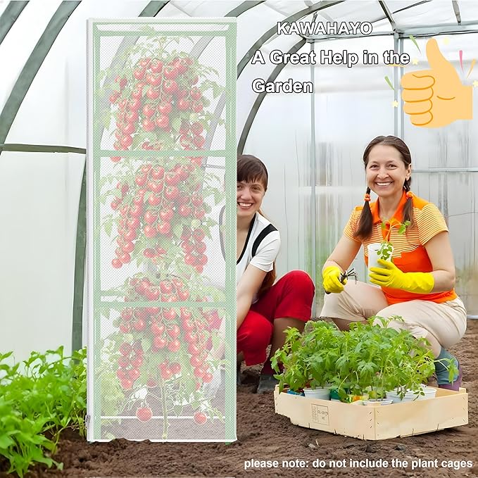 Garden Bird Netting Plant Cover for Square Tomato Cage, 59" x 17.7" Insect Barrier Tomato Cage Net with Zipper and Drawstring, Tomato Trellis Netting Protection Cover for Protecting Plant (6 Pack)