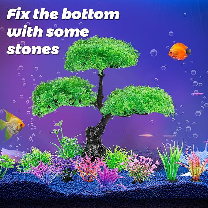 Ameliade Aquarium Artificial Plastic Plants Decoration, Aquarium Tree Decor Set, Goldfish Betta Fish Tank Decorations Hides Accessories (Green)