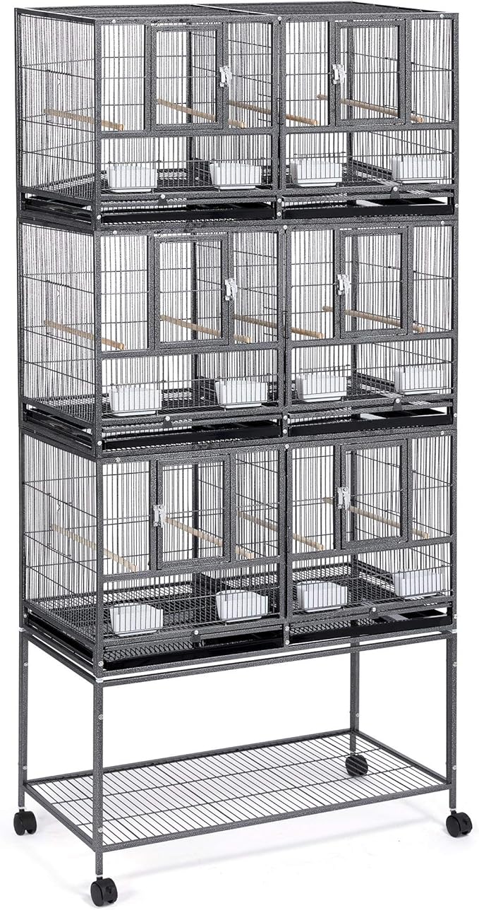 Topeakmart 4 Pack Divided Breeder Parakeet Canary Lovebird Finch Budgie Bird Cages W/Rolling Stand