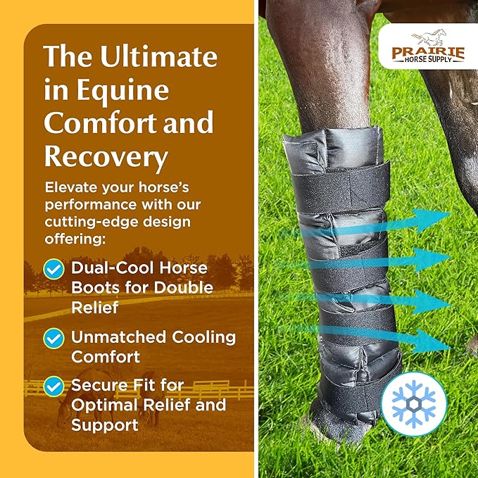 Prairie Horse Supply - Durable Nylon Ice Boots for Horses & Ponies - Cold Therapy Gel Boot Wrap for Hock, Ankle, Knee, Legs, Hooves One Size - Black Flexible Straps, Skid & Shipping Boots - (Black)