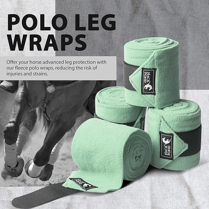 Horse Polo Leg Wraps, 5' Long Fleece Polo Wraps for Horses Set of 4, Horse Leg Bandages Stable Supplies Equestrian Boots Horse Leg Protection Light Mint