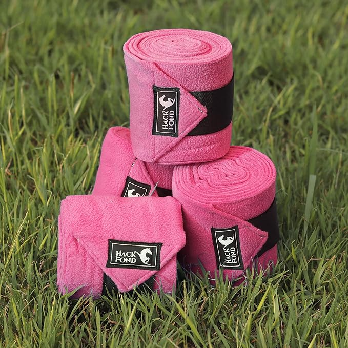 Horse Polo Leg Wraps, 5' Long Fleece Polo Wraps for Horses Set of 4, Horse Leg Bandages Stable Supplies Equestrian Boots Horse Leg Protection Magenta
