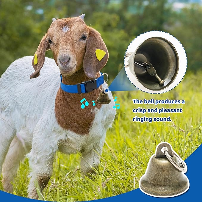 3 Pack Goat Collars with Bells, Adjustable Pet Collar & Anti-Lost Loud Bronze Grazing Copper Bells Accessories for Small Farm Animal Sheep Cow Goat (Neck 13.8"-20.9")