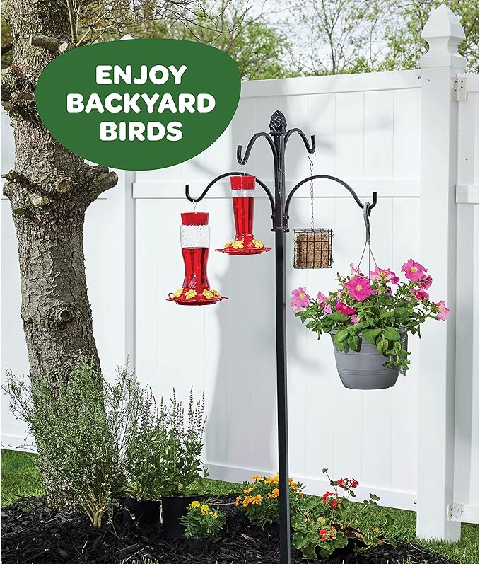 Hummingbird Feeder 10 oz Plastic Hummingbird Feeders for Outdoors, with Built-in Ant Guard - Circular Perch with 5 Feeding Ports - Wide Mouth for Easy Filling/2 Part Base for Easy Cleaning