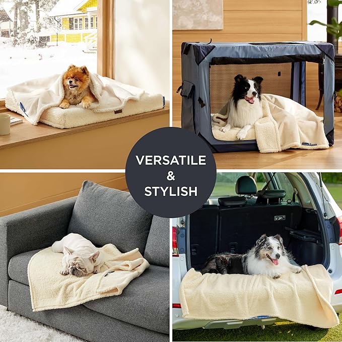 Bedsure Self Warming Blanket for Bed - Sherpa Fleece Waterproof Dog Blankets for Large Dogs, Pet Blankets for Bed/Couch/Dog Crate, Soft Plush Reversible Furniture Protector, Twin Size, 80"x60", White