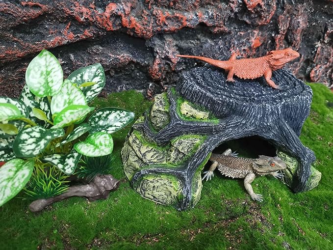Heavy 2.9 Pounds Reptile Hide Snake Hide for Bearded Dragon Gecko Lizard Baby Ball Python Little Turtle Tortoise Use 10"×8.5"×4",Aquarium Decor for Betta Fish,Shrimp,Spider,Scorpion,Frog,Hermit Crab
