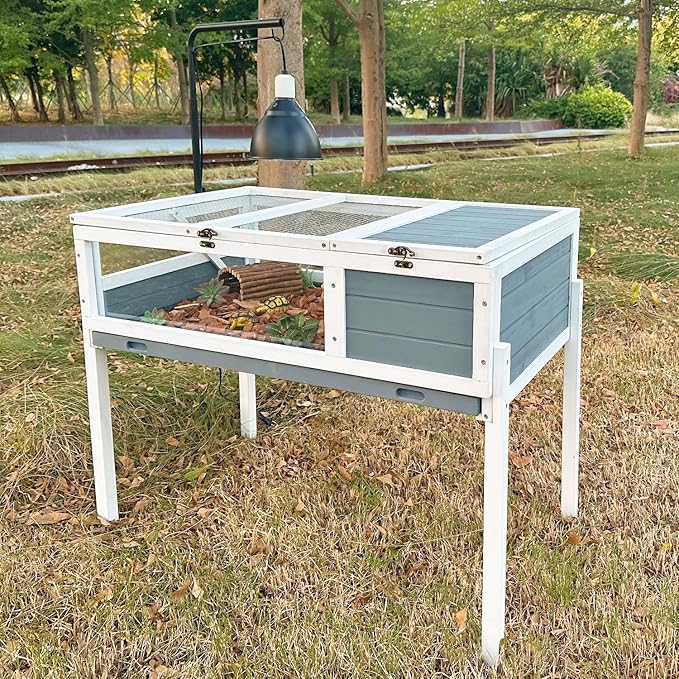 Tortoise Habitat Enclosure Turtle House Indoor Reptile Cage with Hygrothermograph Adjustable Lam Stand