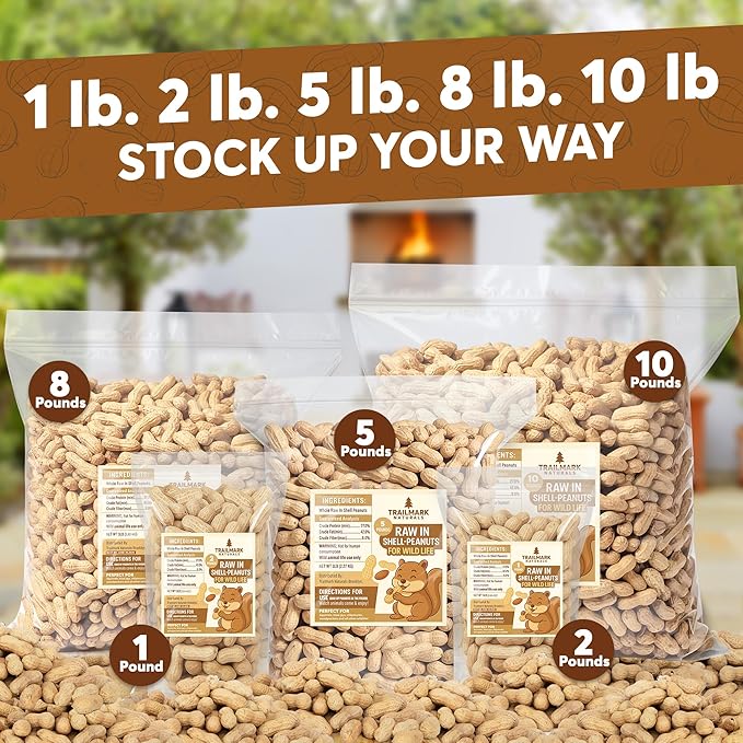 8 LB - Raw Peanuts For Squirrels, Raw In Shell Peanuts For Birds and Wildlife- Squirrel Food, Wild Bird Seed - Grown in The USA