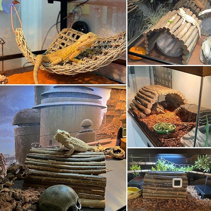 Hamiledyi Bearded Dragon Tank Accessories, Extra Large Reptile Hideout Wooden Bridge Ladder Habitat Decor Climbing Toys Stairs for Iguana Tortoise Lizard Gecko Snake Chameleon