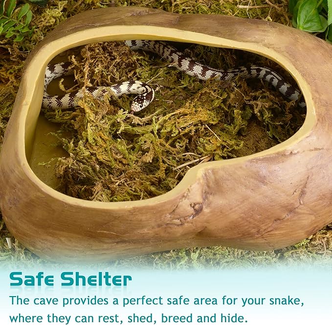 Antidious Snake Hide Cave for Gecko Shedding, Natural Rock Look Hideout, Reptiles Egg-Laying Shelters, Suitable for Maize Serpent, Green Serpent,Rat Snake and Gecko, L Size