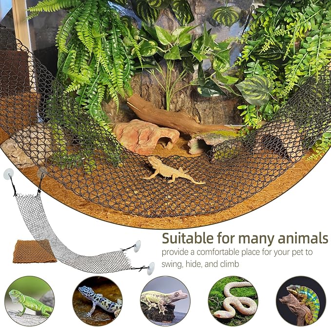 Bearded Dragon Hammock Lizard Climbing Hammock Lounger Collapsible Reptile Climbing Wall Bridge Tank Accessories for Gecko Snake Hermit Crab Chameleon (2 Pcs)