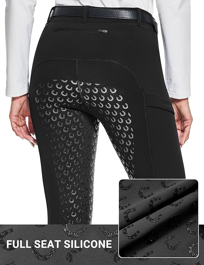 FitsT4 Sports Women's Winter Horse Riding Pants with Zipper Pockets Full Seat Riding Tights Fleece Lined Equestrian Breeches