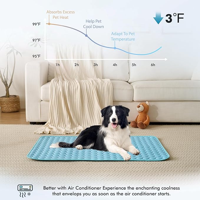 MICROCOSMOS Summer Cooling Mat & Sleeping Pad- Water Absorption Top, Materials Safe, Easy Carry, EZ Clean. Keep Cooling for Pets, Kids and Adults.(Blue, 59" x 40")
