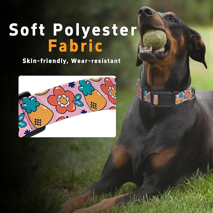 Dog Collar, Cute Cartoon Fruit Boys Girls Puppy Collar for Small Medium Large Dogs, Adjustable Soft Pet Collar with Safety Buckle for Male Females(Pink Cartoon, XL)