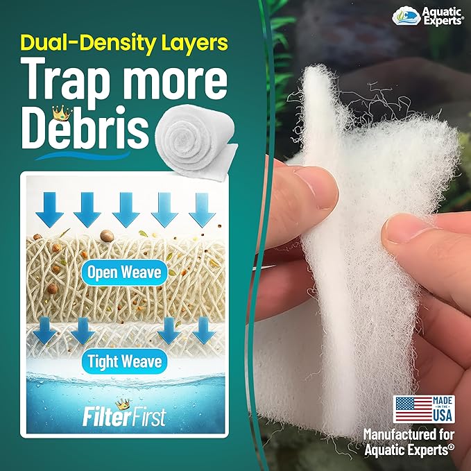 Aquatic Experts Aquarium Filter Floss for Fish Tank Filters - FilterFirst Aquarium Filter Pad - Media Roll for Crystal Clear Water, 12" x 12' x ½ to ¾ Thick