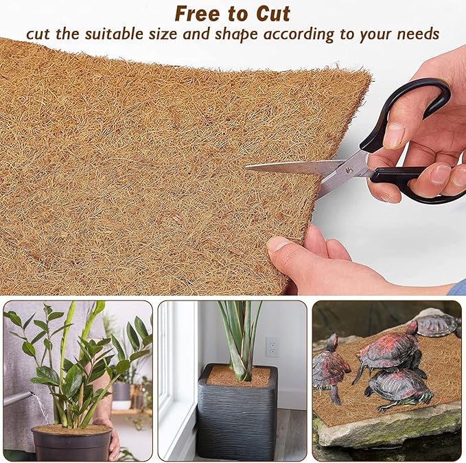 ZeeDix 10 Pcs Reptile Carpet, 14X14 inch Natural Coconut Fiber Liner Mat Flooring Accessories for Reptile Tank - Bearded Dragon Tortoise Lizard Turtle Snake Leopard Gecko Substrate Bedding
