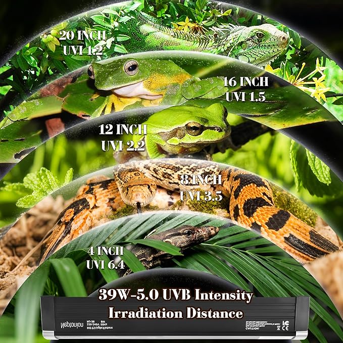 T5 Reptile UVB Light 34.5 Inches Fixture with UVB 5.0 Bulb High Output Hood for Terrariums, Basking Reptiles, Lizards, Chameleons, Iguanas, Bearded Dragons, 39W