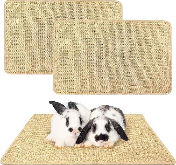 kathson Rabbit Scratching Pad 2 Pcs Natural Sisal Bunny Scratch Mat, Small Animals Nail Scratcher Guinea Pigs Grinding Claw Rug Pet Cage Flooring for Biting Sleeping Nesting (15.75 * 23.62 in)