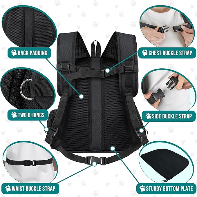 PetAmi Dog Front Carrier Backpack, Ventilated Adjustable Dog Pet Cat Chest Carrier Backpack, Dog Carrier for Hiking Camping Travel, Small Dog Puppy Medium Cat Carrying Bag, Max 14 lbs, Black