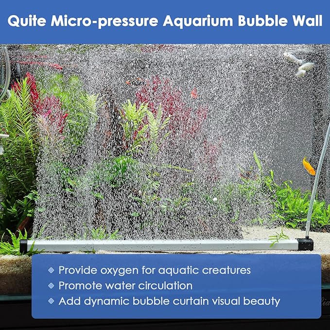 hygger Aquarium Bubble Strip, Nano Air Bubble Curtain Wall Aquarium, Quiet High Dissolved Oxygen Diffuser Fish Tank Bubbler Decorations Self-Sinking for Freshwater Saltwater (16.9 Inch)