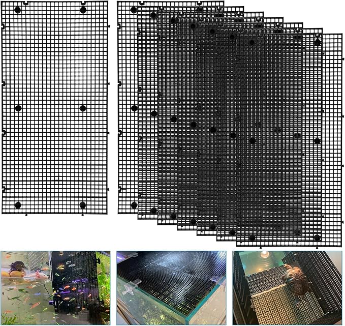 Plastic Egg Crate Grip Panel Fish Tank Divider Aquarium Divider Filter Bottom Fish Tank Isolation Board Egg Crate Tray (Black, 8pcs 11.8X5.9 Inch with 0.15 Inch Hole)