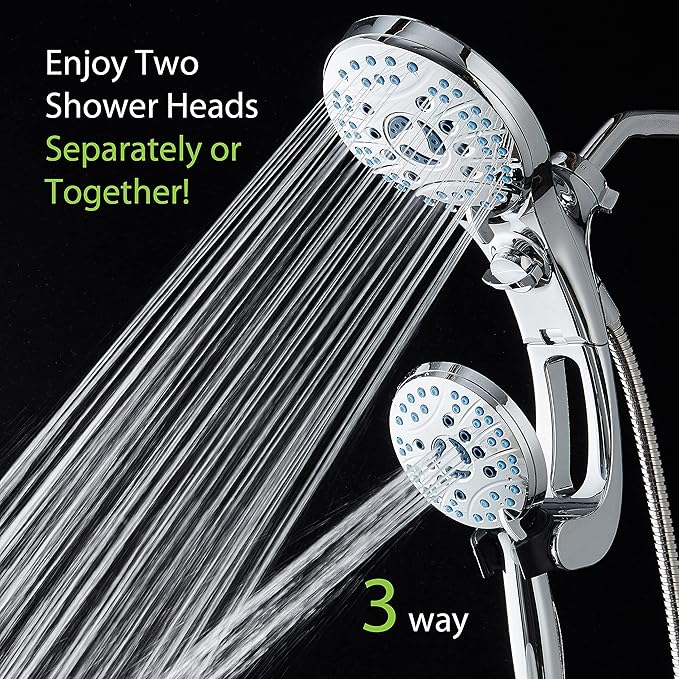 Hotel Spa AquaCare As-Seen-On-TV High Pressure Handheld/Rain 50-mode 3-way Shower Head Combo with Adjustable Arm - Anti-clog Nozzles, Tub & Pet Power Wash, 6 ft. Hose, All Chrome Finish