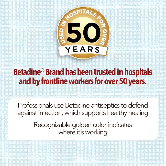 Betadine Antiseptic First Aid Solution, Povidone-iodine 10%, Infection Protection, Kills Germs In Minor Cuts Scrapes And Burns, No Sting Promise, No Alcohol or Hydrogen Peroxide, 8 FL OZ