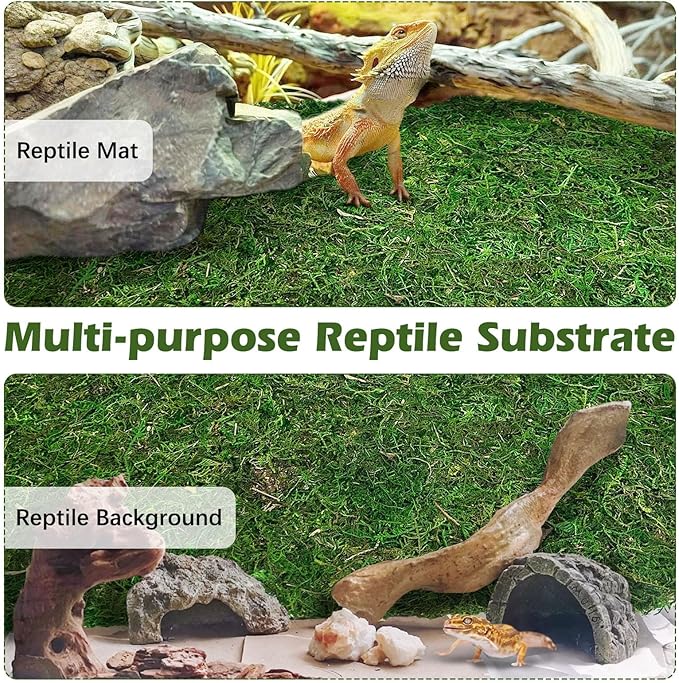 Reptile Carpet Cuttable Terrarium Mat Artificial Moss Reptile Liner Green Substrate Flooring Bearded Dragon Tank Accessories for Leopard Gecko Lizard Snake Tortoise (11.81" x 39.37")