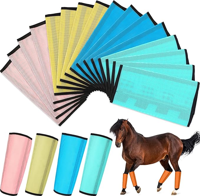 Set of 16 Mesh Fly Boots for Horse Breathable Mesh Horse Boots Protective Horse Leg Wraps Horse Leggings for Preventing Flies and Mosquitoes Bites