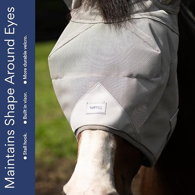 Horse Fly Mask with Ears - Built-in Visor - Breathable, Lightweight Mask - 95% UV Eye Protection - Adjustable Fit for Comfort Horse Medium/Large Size