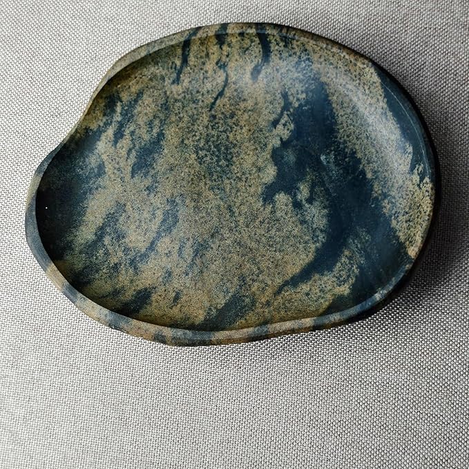 Natural River Stone Reptile Food Bowl - Handmade Pebble Dish for Reptiles, Amphibians, Hedgehogs, and Small Pets - Unique Size, Shape & Color - Water & Food Bowl (Brown)