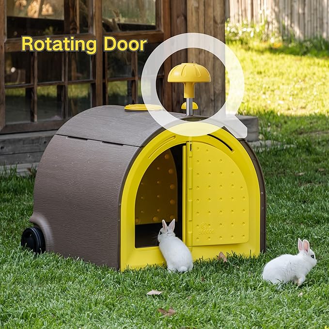 Durable Plastic Rabbit Hutch Bunny Cage Indoor Outdoor Guinea Pig Cage with Waterproof Shell, Easy Tray, Separable Hutch, Revolving Doors, Smooth Wheels