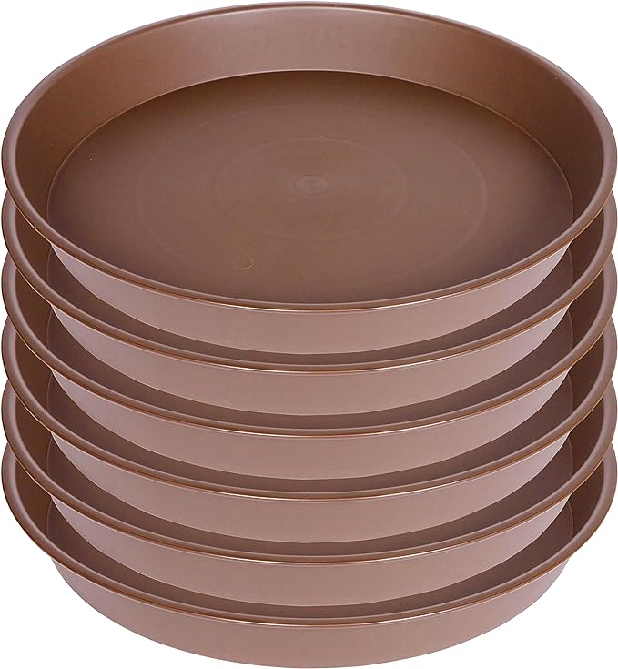 6 Pack of 8 inch Plant Saucer, Heavy Duty Plastic Plant Water Tray 8 inch Round, Pebble Tray, Flower Plant Saucers for Indoors No Holes, Plant Dishes Saucer for Planter 7"/8" (8", Chocolate)
