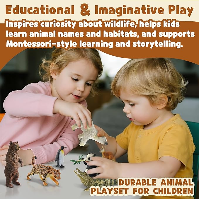 9 PCS Zoo Animal Toys for Kids 3-5 Realistic Plastic Wild Animal Figurine Toys Educational Learning Toy for Kids Boys Girls Toddlers