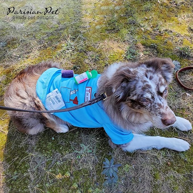 Parisian Pet Doctor Woof Dog Shirt - Embroidered Dog Pirate Costume - 100% Cotton & Polyester Doctor Outfit for Dog - Sleeved Dog Clothes - Blue Funny Dog Shirts for Large Dogs - Pet Costumes - L