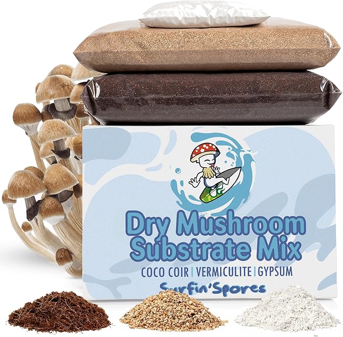 Surfin' Spores Dry Mushroom Substrate Mix | Produces 40 Pounds of Pasteurized Bulk Substrate | CVG Blend (Coco Coir, Vermiculite, Gypsum)
