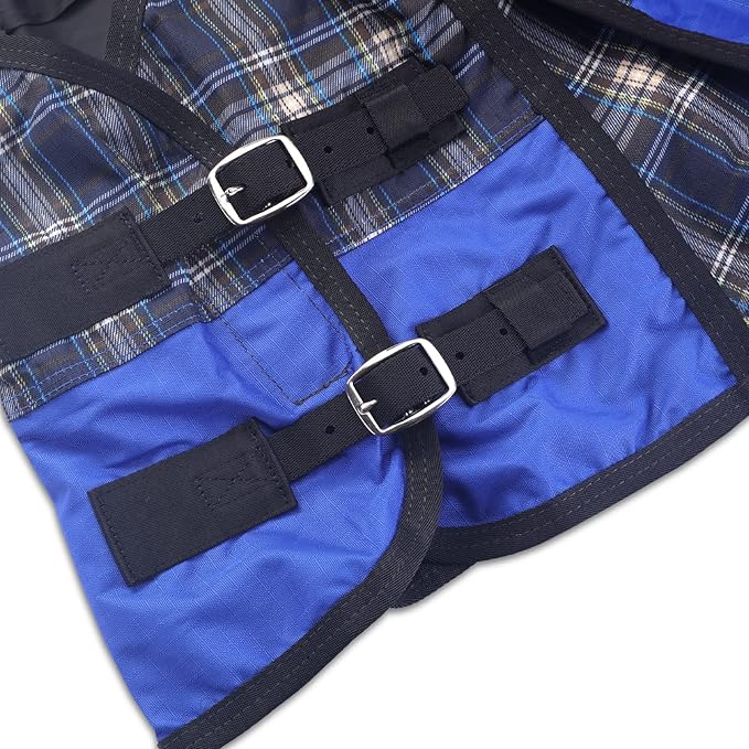 600 Denier Ripstop Mini Horse Blanket - 0g Fill Lightweight, Waterproof Breathable Miniature Pony/Donkey Turnout Rain Sheet Blueplaid 48