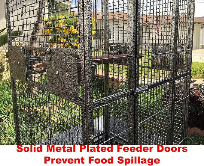 Large Double Ladders Open Play Top Wrought Iron Bird Parrot Parakeet Finch Macaw Cockatoo Cage, Include Seed Guard and Toy Hook (30.5''L x 29.5''W x 65''H, Black Vein)