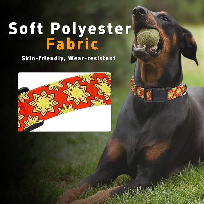 Dog Collar, Classical Indian Spirit Boys Girls Puppy Collar for Small Medium Large Dogs, Adjustable Soft Indian Pet Collar with Safety Buckle for Male Females(Yellow,L)