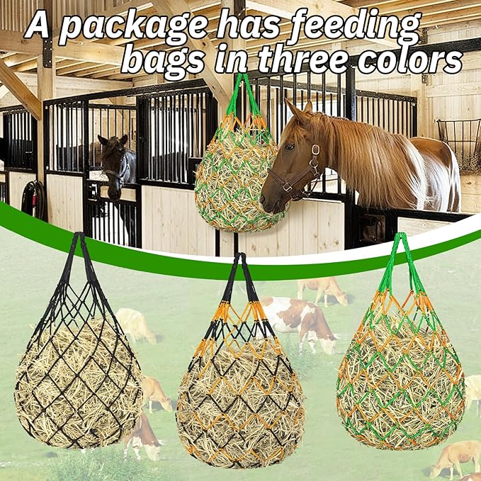 3 Pcs Hay Bags for Horses, Hay Nets for Horses Goat Sheep,Goat Hay Feeder for Slower Feeding,Strong Load-Bearing Hay Bag Hanging for Horse Stable Trailer