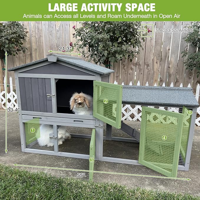 GUTINNEEN Chicken Coop Hen House with Run Outdoor Rabbit Cage Indoor Bunny Hutch with Waterproof Roof Poultry Cage,Rabbit Hutch with No Leakage Pull Out Tray