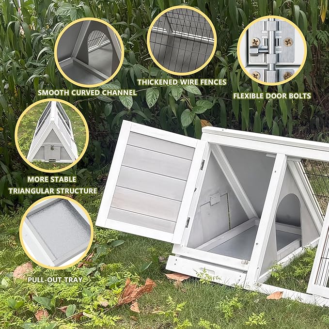 Chicken Coop for 2 Chickens Small Rabbit Hutch Quail Coop Wooden Bunny Cages Outdoor Chicken Comes with Tray (Wood) - TenaoVilleux