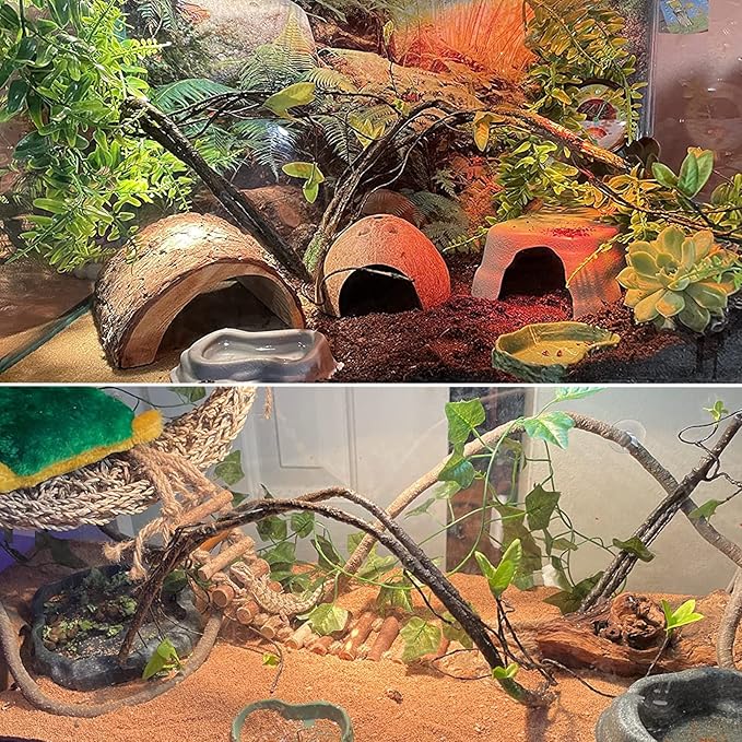 PINVNBY Hammock for Bearded Dragons,Lizard Lounger Reptile Natural Seagrass Habitat Decoration Reptiles Tank Accessories Jungle Climber Vines Flexible Leaves Climbing Decor for Gecko Chameleon(5 PCS)
