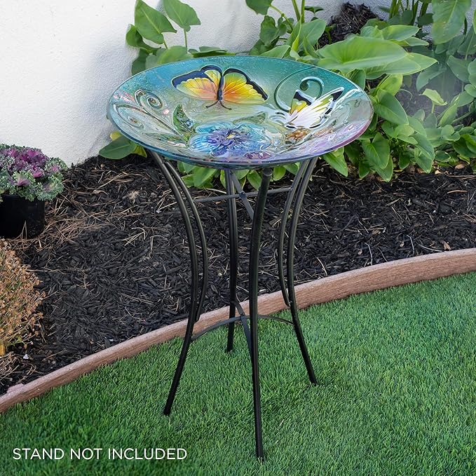 Alpine Corporation 18" Outdoor Birdbath Bowl Topper with Metal Stand, Garden Decor