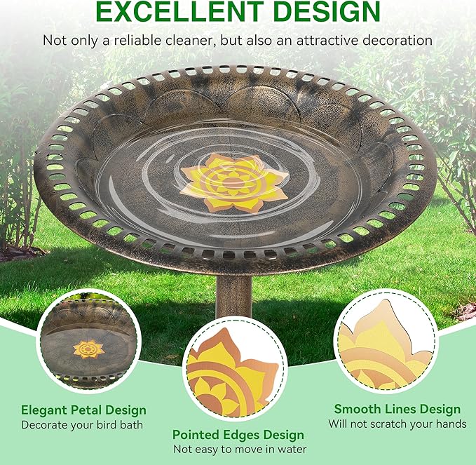 Saillong 2 Pack Bird Bath Copper Disk, Reinforced 99.99% Pure Copper Bird Bath Purification Disk for Physical Clean Water, Birdbaths Cleaner for Outdoor Birdbaths, Bowl and Garden Fountain (Petal)