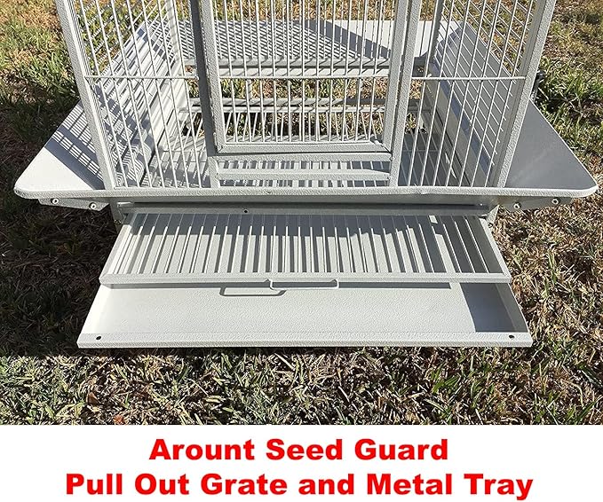 Huge XX-Large Double Ladders Open Play Top Wrought Iron Bird Parrot Parakeet Finch Macaw Cockatoo Rolling Cage Include Metal Trays Around Seed Guard and Toy Hook