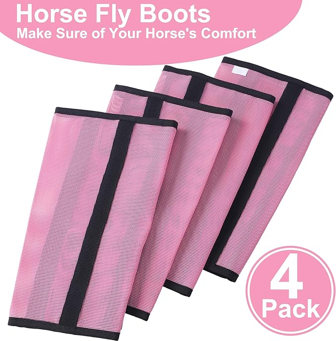 Adjustable Horse Fly Boots Set of 4, Breathable Mesh Fly Boots for Horses, Equine Leg Protection Reduce Stomping, Horse Leggings Leg Guards