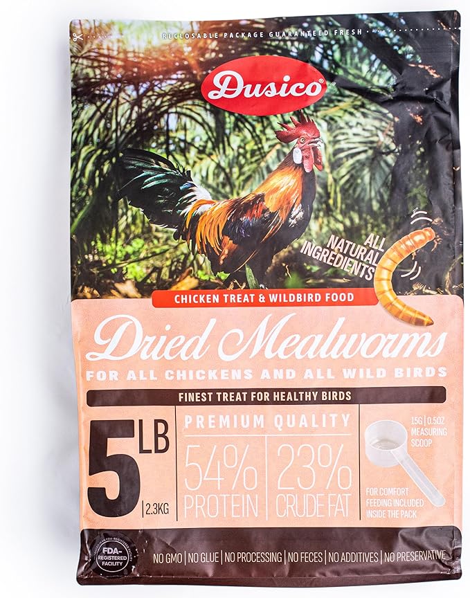 Dusico® Dried Mealworms 5LB / 2.3KG – Premium Mealy Worms, Dried for Birds Feeder, Chickens, Ducks, Quail, Reptiles & Fish – High Protein Non-GMO Chicken Treat, Wild Bird & Poultry Food Additive