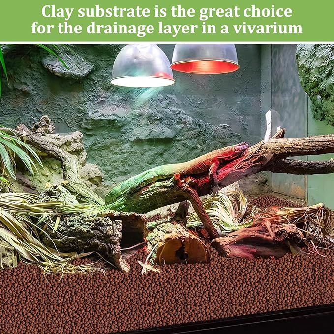 Riare 10LBS Expanded Clay Balls Terrarium Substrate for Reptiles - 100% Organic Lightweight Clay Pebbles Substrate Frogs False Bottom Substrate, Bioactive Terrarium Substrate for Drainage and Moisture